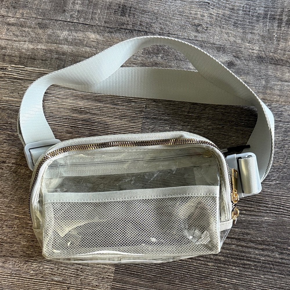 Clear Ivory Crossbody Belt Bag with Front Mesh Pocket